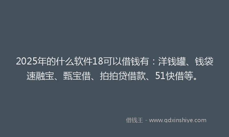 2025年的什么软件18可以借钱有:洋钱罐、钱袋速融宝、甄宝借、拍拍贷借款、51快借等。