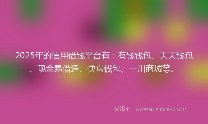 2025年的信用借钱平台有：有钱钱包、天天钱包、现金易借通、快鸟钱包、一川商城等。