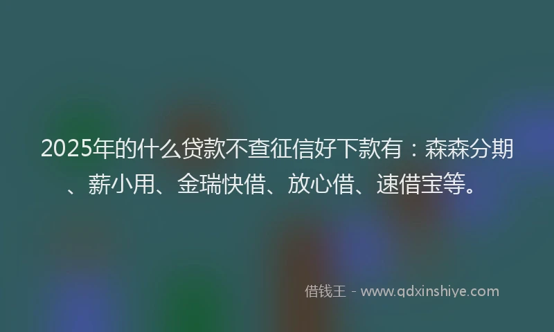 2025年的什么贷款不查征信好下款有:森森分期、薪小用、金瑞快借、放心借、速借宝等。