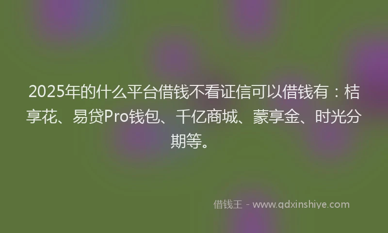 2025年的什么平台借钱不看证信可以借钱有:桔享花、易贷Pro钱包、千亿商城、蒙享金、时光分期等。