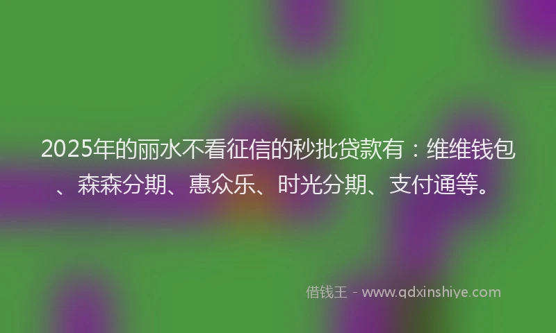 2025年的丽水不看征信的秒批贷款有：维维钱包、森森分期、惠众乐、时光分期、支付通等。