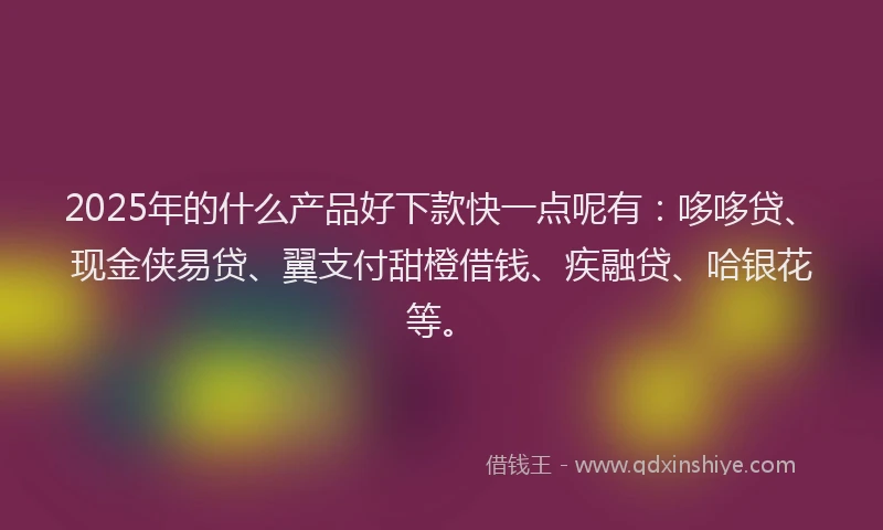 2025年的什么产品好下款快一点呢有:哆哆贷、现金侠易贷、翼支付甜橙借钱、疾融贷、哈银花等。