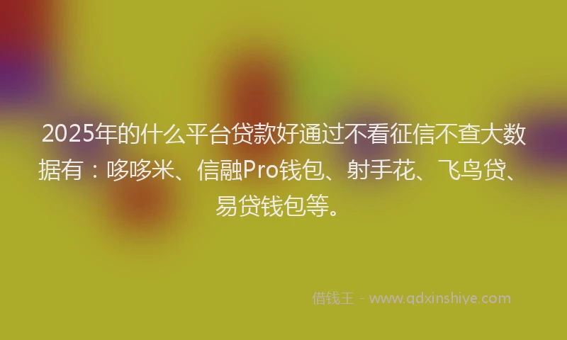 2025年的什么平台贷款好通过不看征信不查大数据有：哆哆米、信融Pro钱包、射手花、飞鸟贷、易贷钱包等。