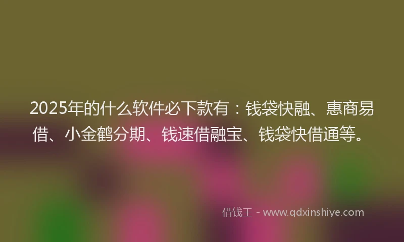 2025年的什么软件必下款有：钱袋快融、惠商易借、小金鹤分期、钱速借融宝、钱袋快借通等。