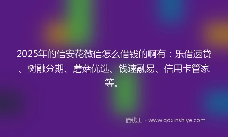 2025年的信安花微信怎么借钱的啊有：乐借速贷、树融分期、蘑菇优选、钱速融易、信用卡管家等。