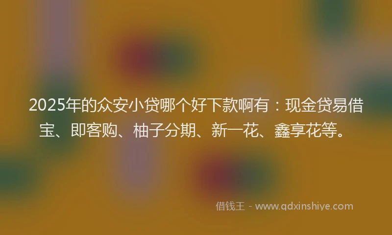 2025年的众安小贷哪个好下款啊有：现金贷易借宝、即客购、柚子分期、新一花、鑫享花等。