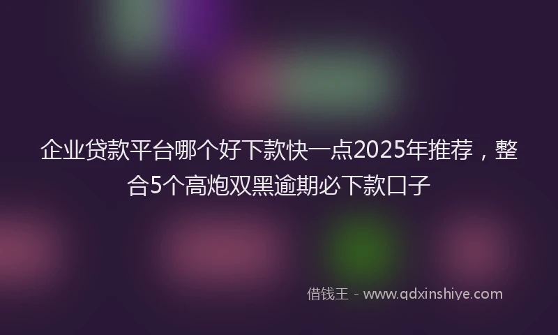 企业贷款平台哪个好下款快一点2025年推荐,整合5个高炮双黑逾期必下款口子