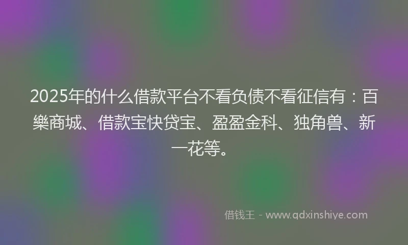 2025年的什么借款平台不看负债不看征信有：百樂商城、借款宝快贷宝、盈盈金科、独角兽、新一花等。