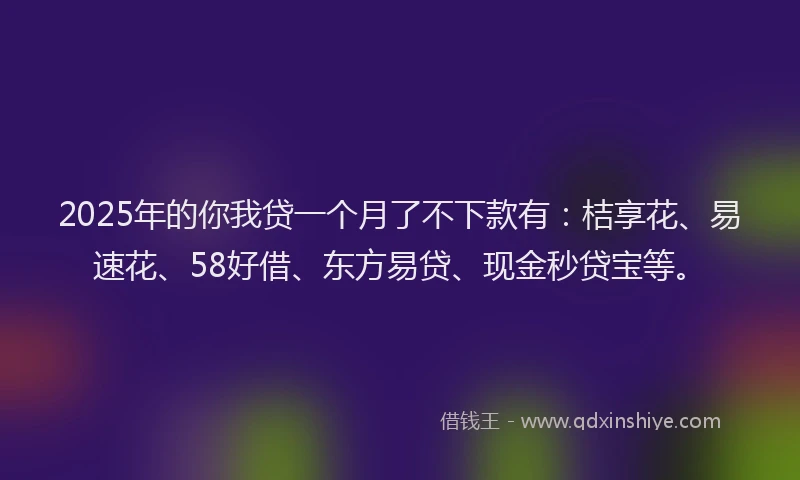 2025年的你我贷一个月了不下款有：桔享花、易速花、58好借、东方易贷、现金秒贷宝等。