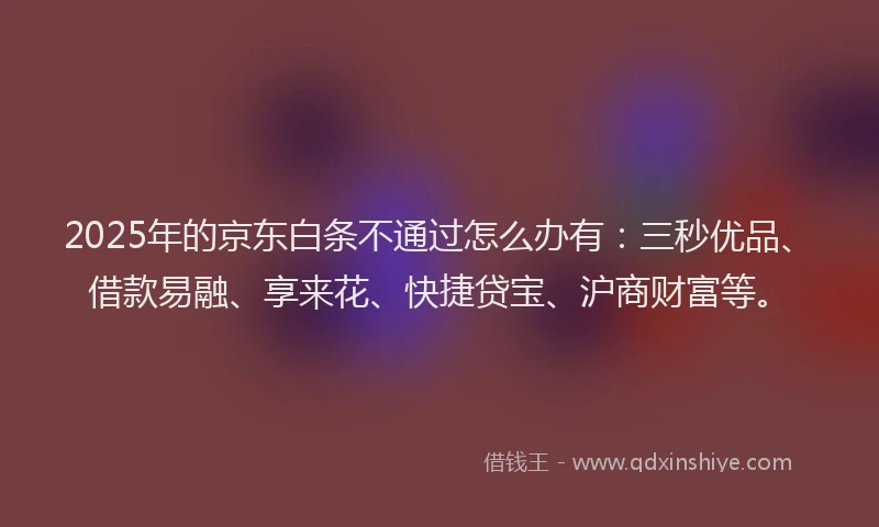 2025年的京东白条不通过怎么办有：三秒优品、借款易融、享来花、快捷贷宝、沪商财富等。