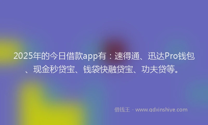 2025年的今日借款app有：速得通、迅达Pro钱包、现金秒贷宝、钱袋快融贷宝、功夫贷等。