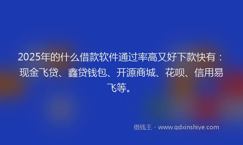 2025年的什么借款软件通过率高又好下款快有:现金飞贷、鑫贷钱包、开源商城、花呗、信用易飞等。