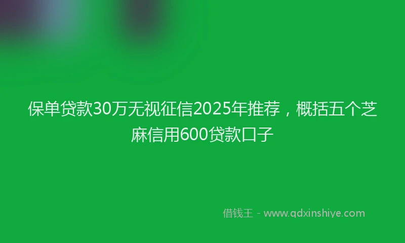 保单贷款30万无视征信2025年推荐，概括五个芝麻信用600贷款口子