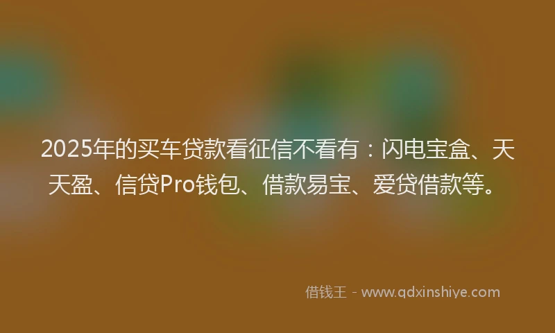 2025年的买车贷款看征信不看有：闪电宝盒、天天盈、信贷Pro钱包、借款易宝、爱贷借款等。