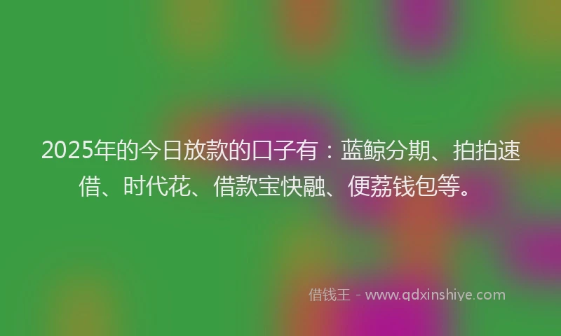2025年的今日放款的口子有：蓝鲸分期、拍拍速借、时代花、借款宝快融、便荔钱包等。