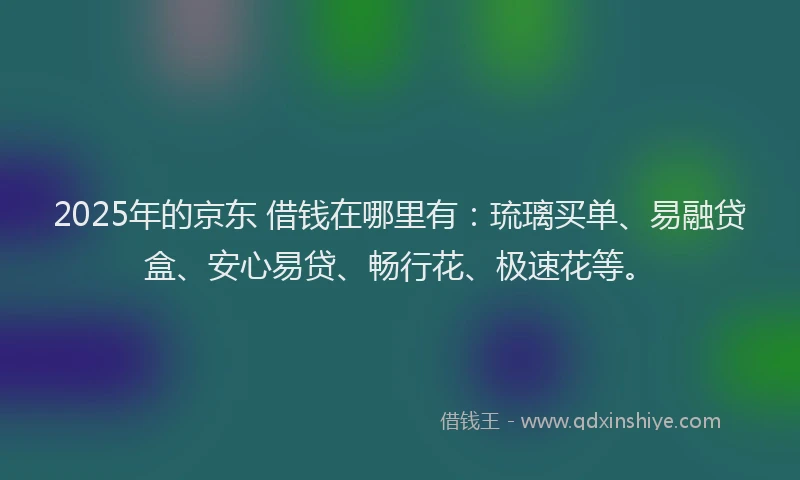 2025年的京东 借钱在哪里有：琉璃买单、易融贷盒、安心易贷、畅行花、极速花等。