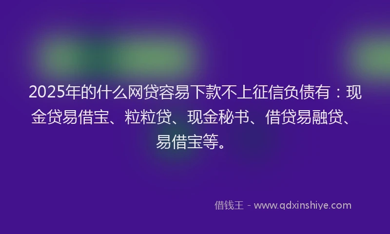 2025年的什么网贷容易下款不上征信负债有：现金贷易借宝、粒粒贷、现金秘书、借贷易融贷、易借宝等。