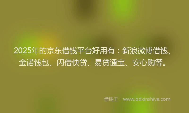 2025年的京东借钱平台好用有:新浪微博借钱、金诺钱包、闪借快贷、易贷通宝、安心购等。