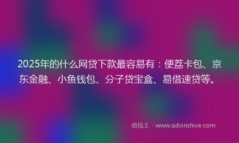 2025年的什么网贷下款最容易有：便荔卡包、京东金融、小鱼钱包、分子贷宝盒、易借速贷等。