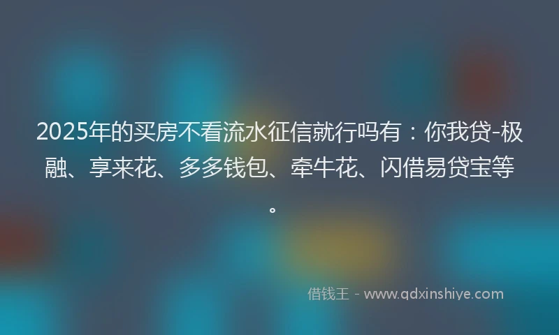 2025年的买房不看流水征信就行吗有：你我贷-极融、享来花、多多钱包、牵牛花、闪借易贷宝等。