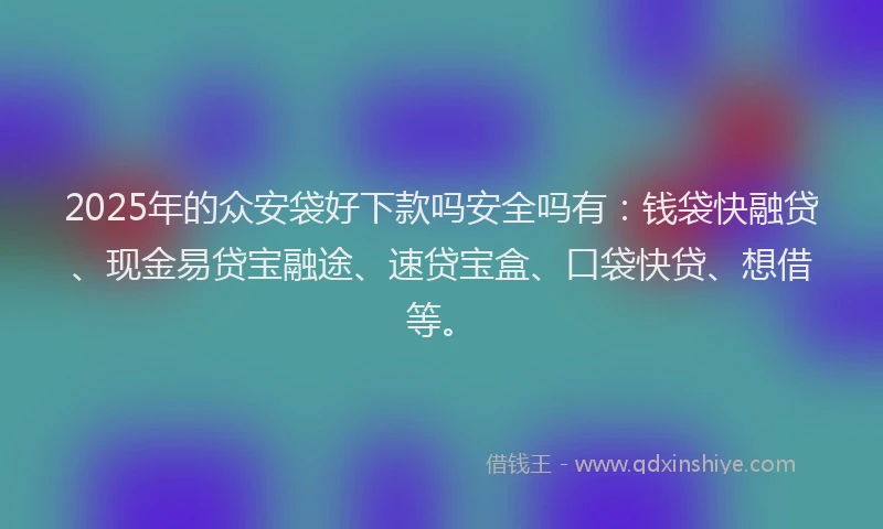 2025年的众安袋好下款吗安全吗有：钱袋快融贷、现金易贷宝融途、速贷宝盒、口袋快贷、想借等。