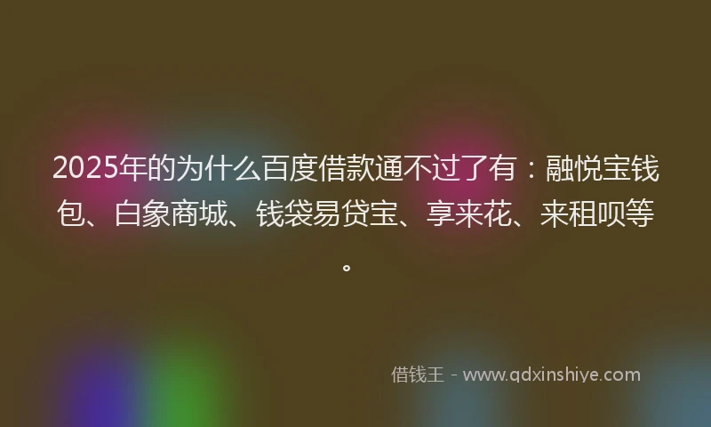 2025年的为什么百度借款通不过了有：融悦宝钱包、白象商城、钱袋易贷宝、享来花、来租呗等。