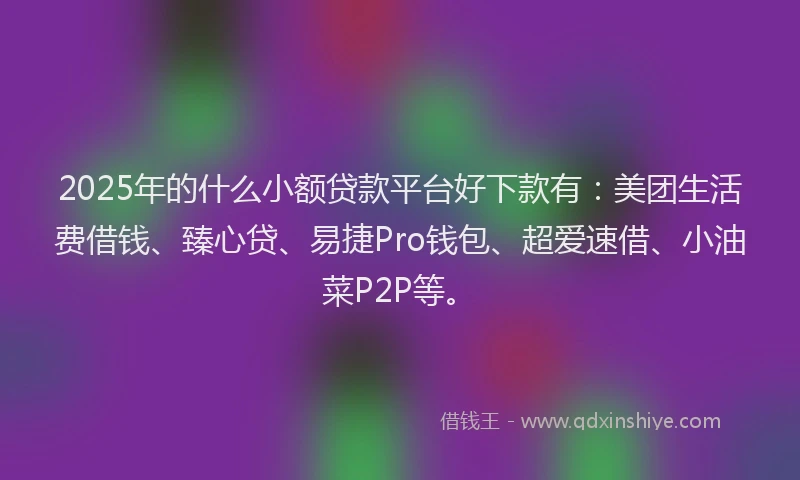 2025年的什么小额贷款平台好下款有:美团生活费借钱、臻心贷、易捷Pro钱包、超爱速借、小油菜P2P等。