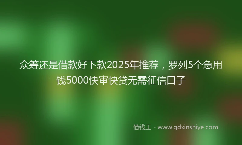 众筹还是借款好下款2025年推荐，罗列5个急用钱5000快审快贷无需征信口子