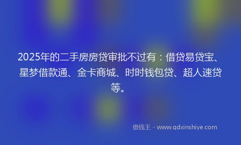 2025年的二手房房贷审批不过有：借贷易贷宝、星梦借款通、金卡商城、时时钱包贷、超人速贷等。