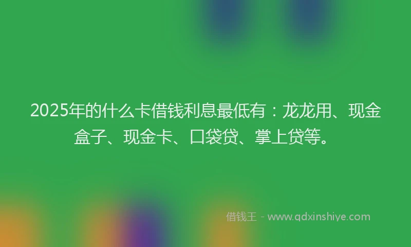 2025年的什么卡借钱利息最低有：龙龙用、现金盒子、现金卡、口袋贷、掌上贷等。