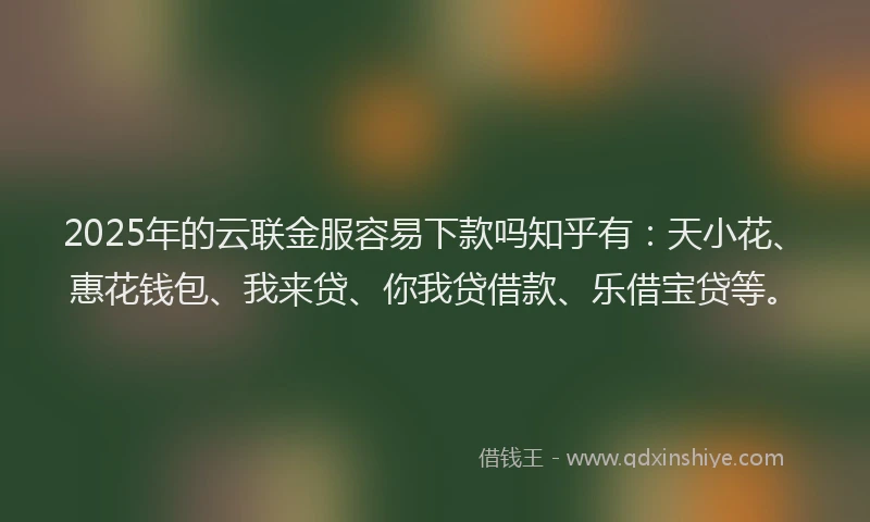 2025年的云联金服容易下款吗知乎有：天小花、惠花钱包、我来贷、你我贷借款、乐借宝贷等。
