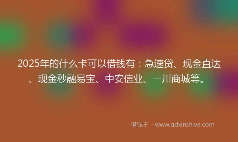 2025年的什么卡可以借钱有：急速贷、现金直达、现金秒融易宝、中安信业、一川商城等。