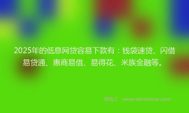 2025年的低息网贷容易下款有:钱袋速贷、闪借易贷通、惠商易借、易得花、米族金融等。