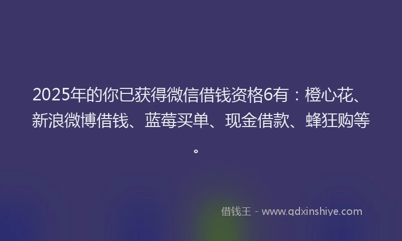 2025年的你已获得微信借钱资格6有：橙心花、新浪微博借钱、蓝莓买单、现金借款、蜂狂购等。