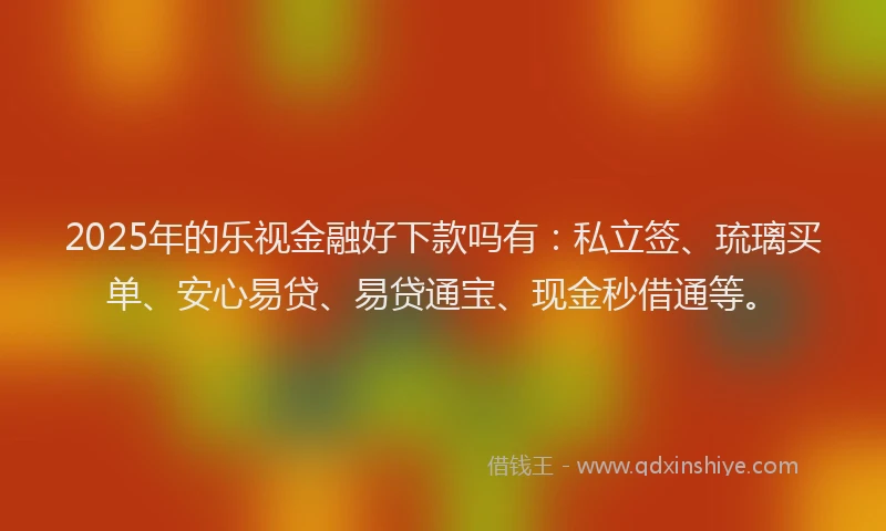 2025年的乐视金融好下款吗有：私立签、琉璃买单、安心易贷、易贷通宝、现金秒借通等。