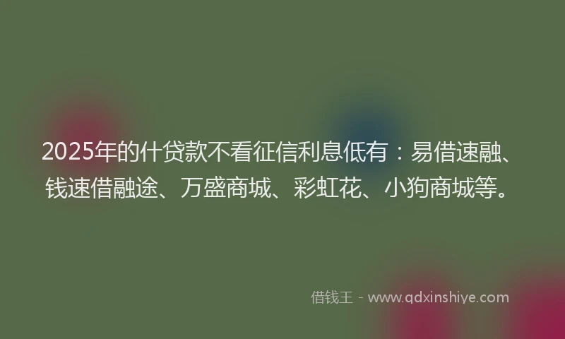 2025年的什贷款不看征信利息低有：易借速融、钱速借融途、万盛商城、彩虹花、小狗商城等。