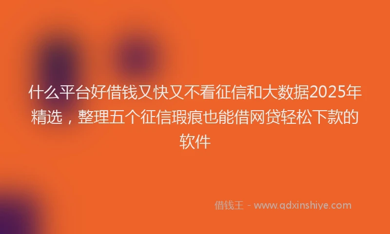 什么平台好借钱又快又不看征信和大数据2025年精选,整理五个征信瑕疵也能借网贷轻松下款的软件