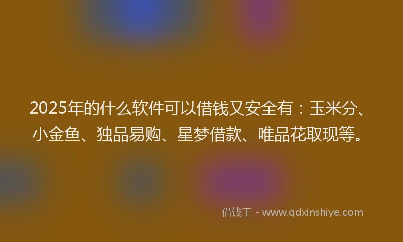 2025年的什么软件可以借钱又安全有：玉米分、小金鱼、独品易购、星梦借款、唯品花取现等。