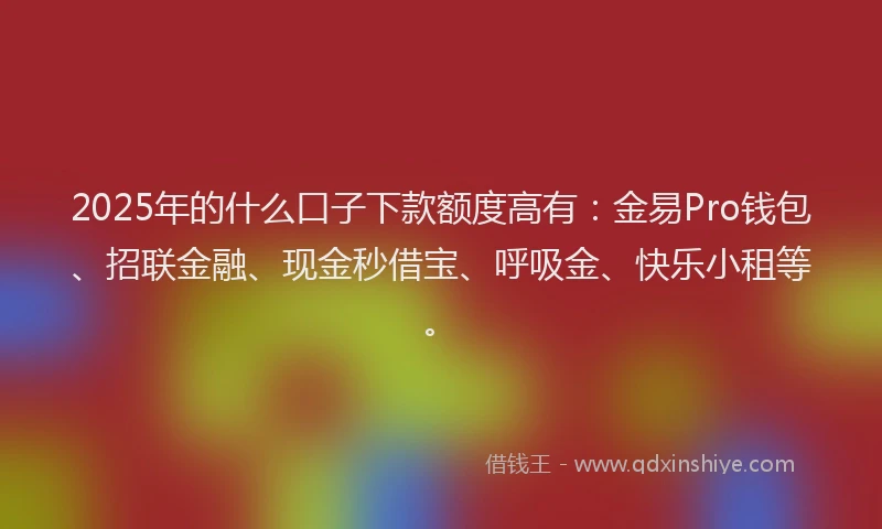 2025年的什么口子下款额度高有：金易Pro钱包、招联金融、现金秒借宝、呼吸金、快乐小租等。