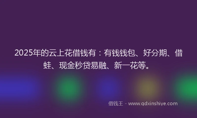 2025年的云上花借钱有：有钱钱包、好分期、借蛙、现金秒贷易融、新一花等。