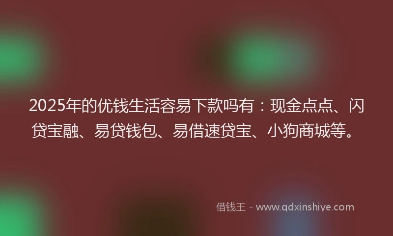 2025年的优钱生活容易下款吗有：现金点点、闪贷宝融、易贷钱包、易借速贷宝、小狗商城等。