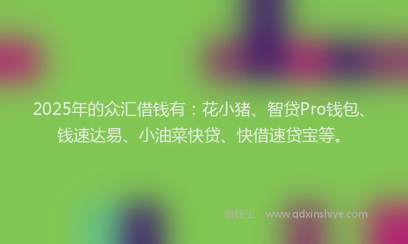 2025年的众汇借钱有：花小猪、智贷Pro钱包、钱速达易、小油菜快贷、快借速贷宝等。