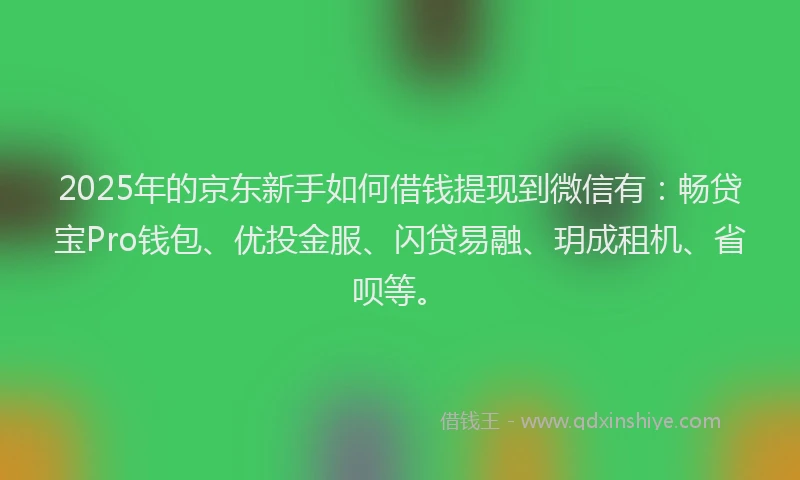 2025年的京东新手如何借钱提现到微信有：畅贷宝Pro钱包、优投金服、闪贷易融、玥成租机、省呗等。