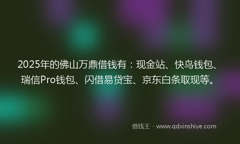 2025年的佛山万鼎借钱有：现金站、快鸟钱包、瑞信Pro钱包、闪借易贷宝、京东白条取现等。