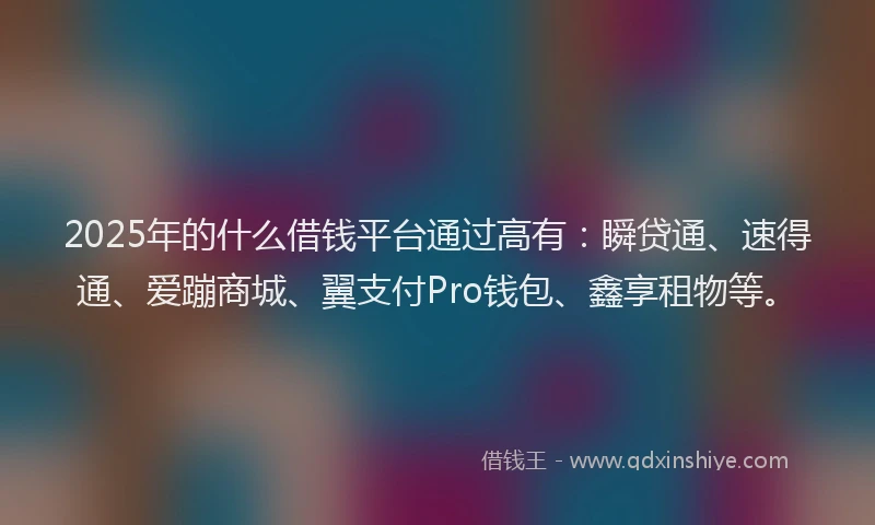 2025年的什么借钱平台通过高有：瞬贷通、速得通、爱蹦商城、翼支付Pro钱包、鑫享租物等。