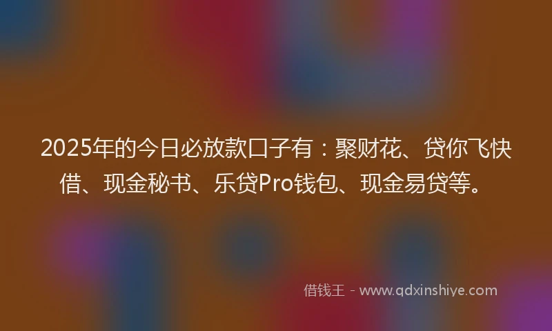 2025年的今日必放款口子有：聚财花、贷你飞快借、现金秘书、乐贷Pro钱包、现金易贷等。