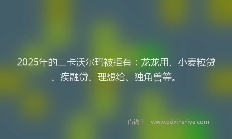 2025年的二卡沃尔玛被拒有：龙龙用、小麦粒贷、疾融贷、理想给、独角兽等。