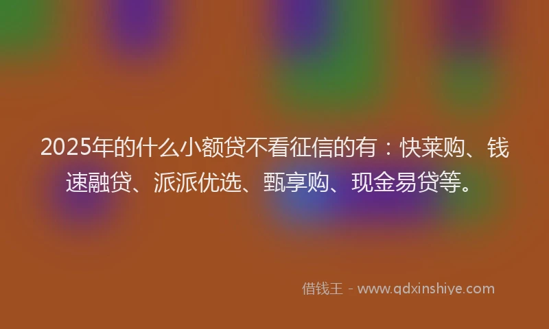 2025年的什么小额贷不看征信的有：快莱购、钱速融贷、派派优选、甄享购、现金易贷等。
