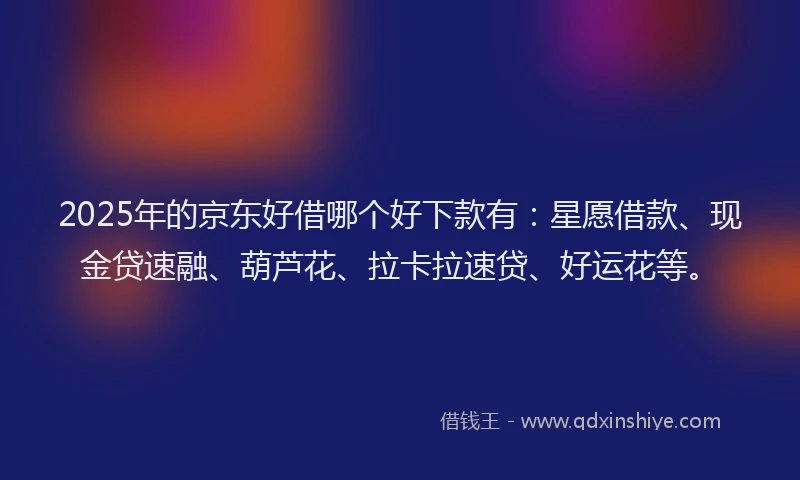 2025年的京东好借哪个好下款有：星愿借款、现金贷速融、葫芦花、拉卡拉速贷、好运花等。