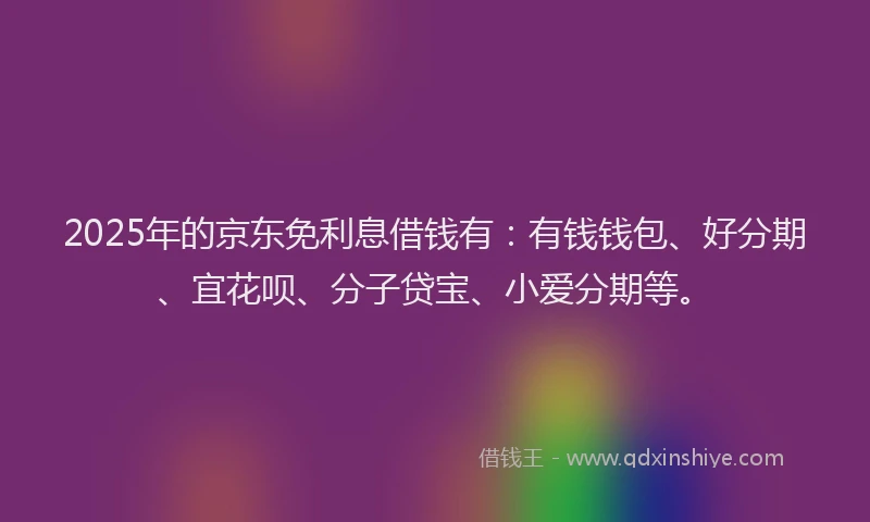 2025年的京东免利息借钱有：有钱钱包、好分期、宜花呗、分子贷宝、小爱分期等。